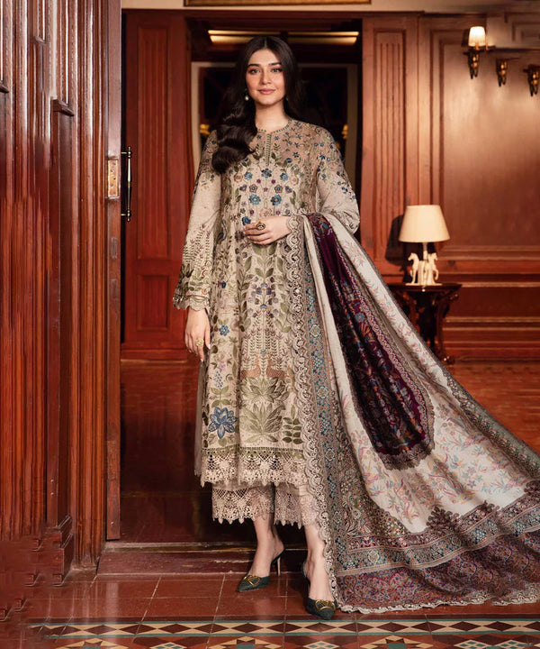 Lawn-3PC Embroidered Shirt with Digital Printed Jacquard Dupatta 669