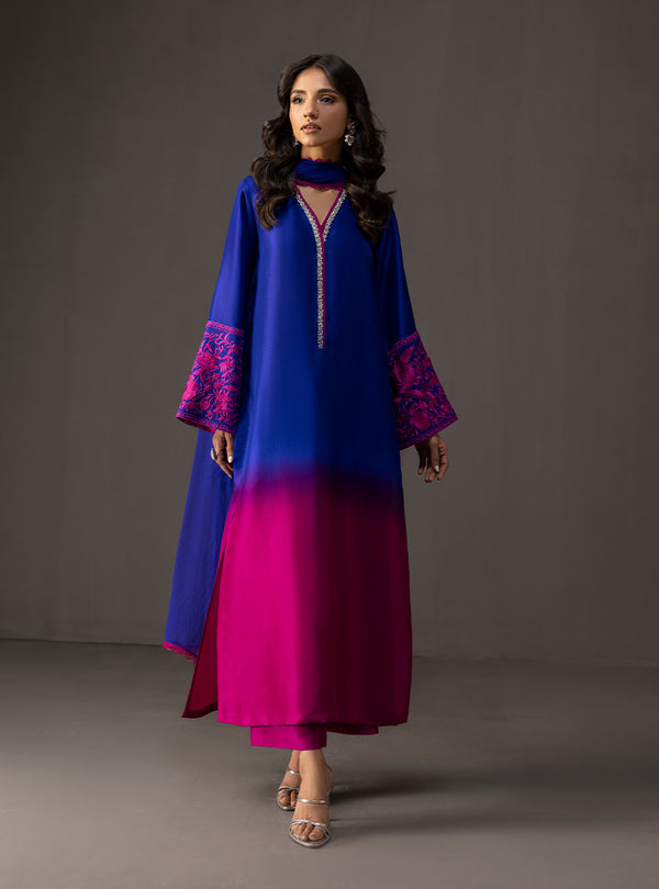 3 Piece Unstitched Embroidered and Printed SIlk Suit 230