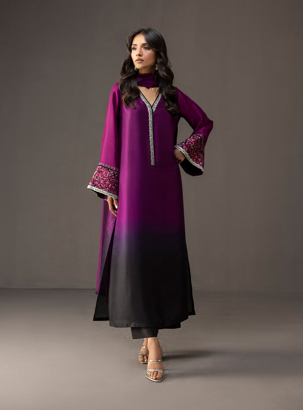 3 Piece Unstitched Embroidered and Printed SIlk Suit 226