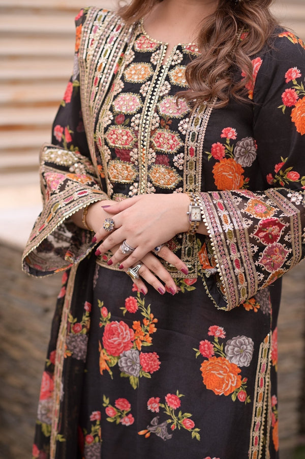 Luxury Silk 3 Piece Unstitched Black 263