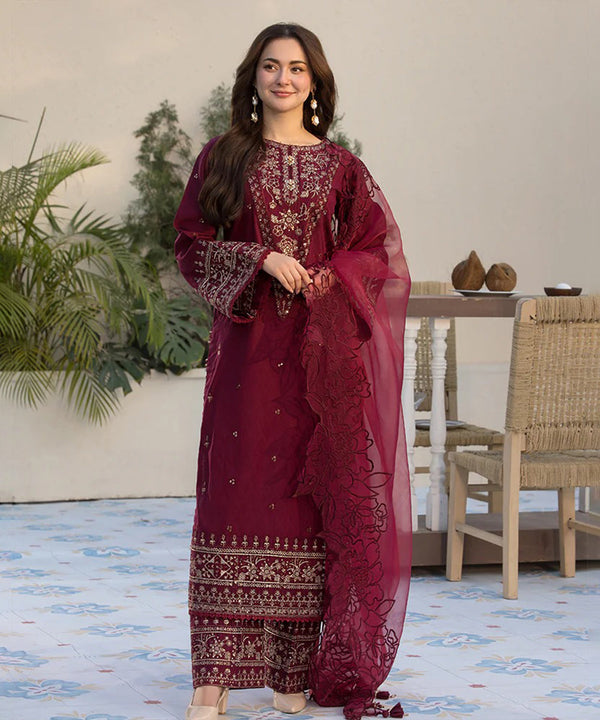 Lawn-3PC Embroidered Shirt wit hOrganzaEmbroidered Dupatta 1351 L