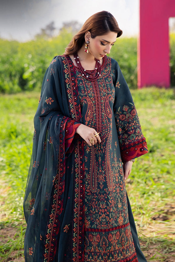 -3PC DHANAK EMBROIDERED SHIRT WITH DHANAK EMBROIDERED SHAWL AND TROUSER - 677