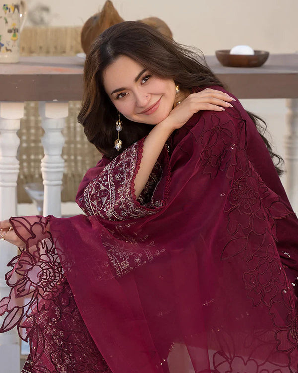 Lawn-3PC Embroidered Shirt wit hOrganzaEmbroidered Dupatta 1351 L