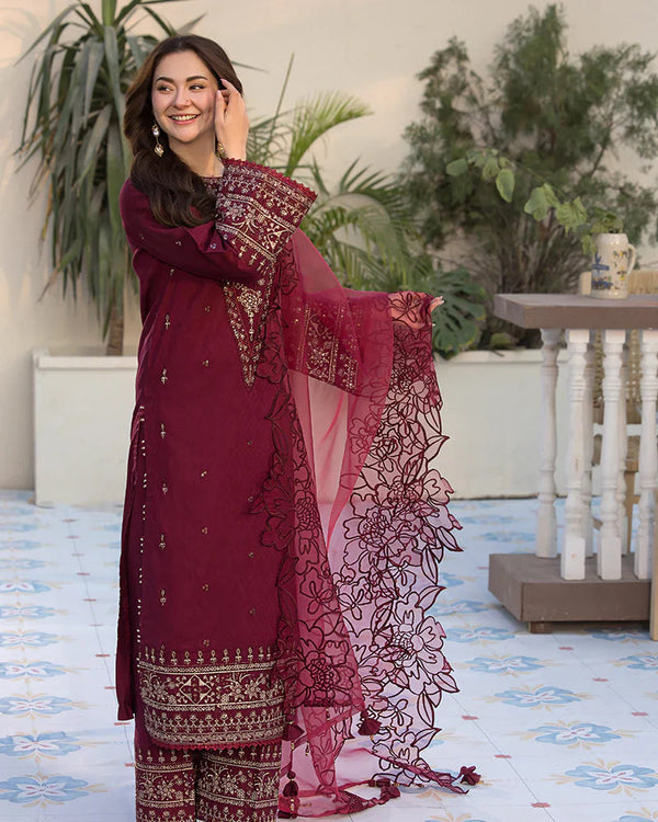 Lawn-3PC Embroidered Shirt wit hOrganzaEmbroidered Dupatta 1351 L