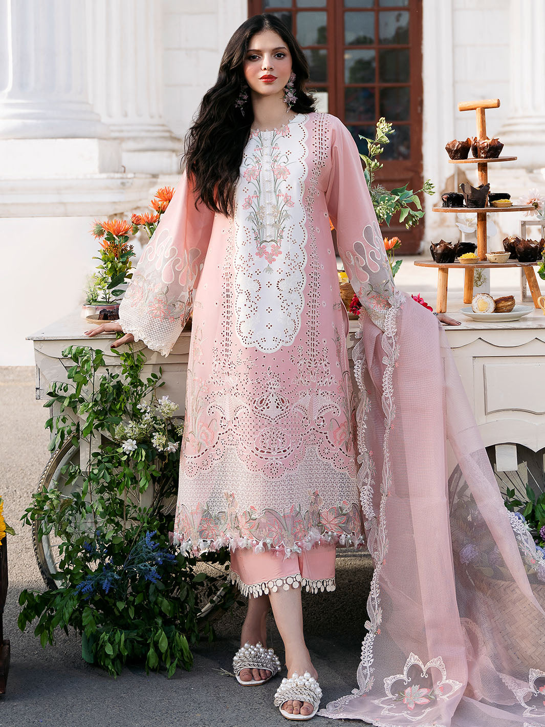 3 Piece Embroidered Lawn Shirt with Embroidered Organza Duppata 101
