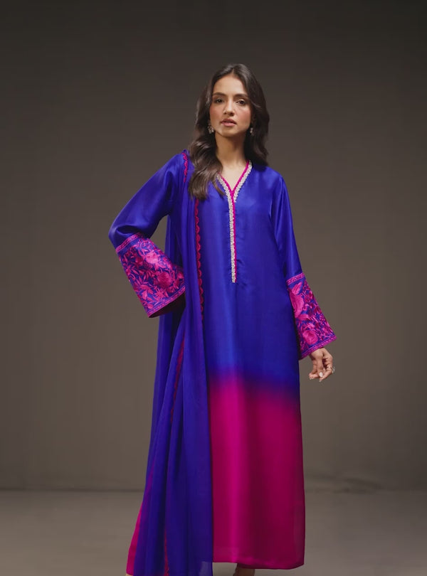 3 Piece Unstitched Embroidered and Printed SIlk Suit 230