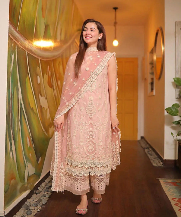 3 Piece Embroidered Lawn Shirt with Embroidered Khadi Net Dupatta 1049