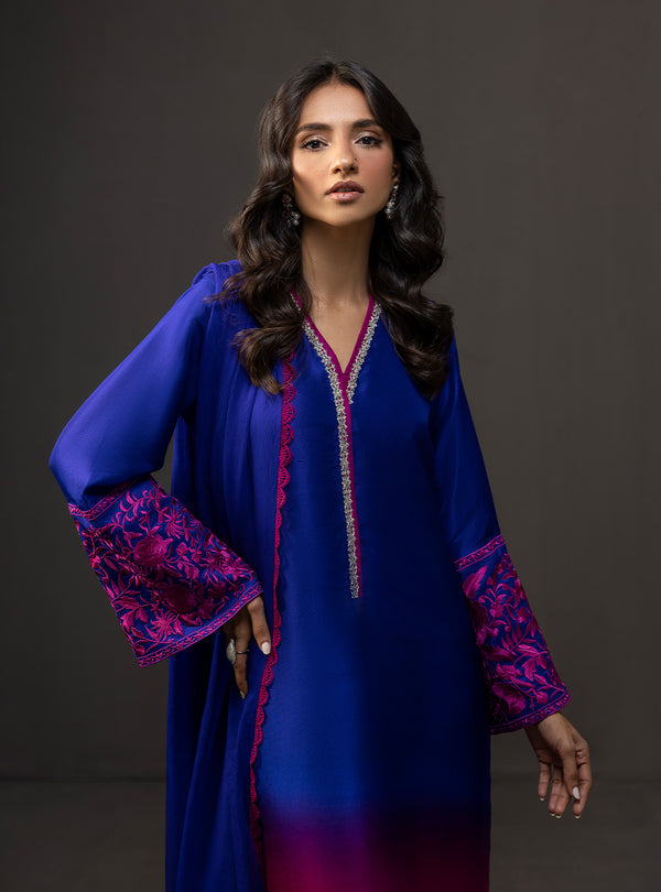 3 Piece Unstitched Embroidered and Printed SIlk Suit 230