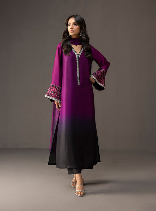 3 Piece Unstitched Embroidered and Printed SIlk Suit 226