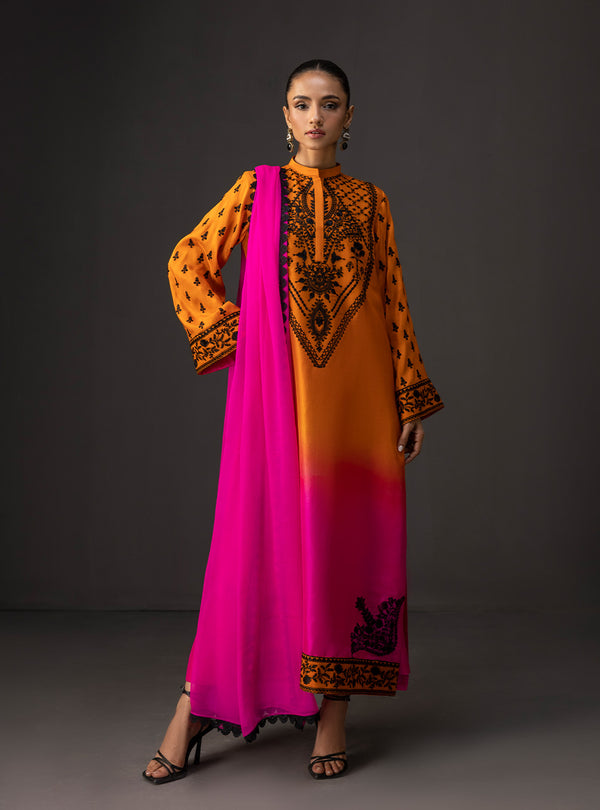 3 Piece Unstitched Embroidered and Printed SIlk Suit 228