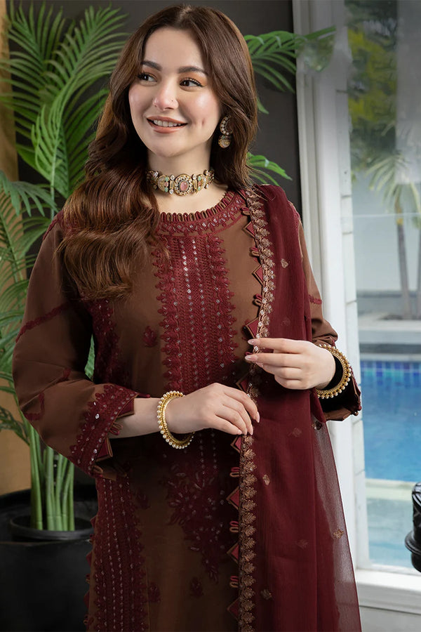 3PC LAWN EMBROIDERED SHIRT WITH CHIFFON EMBROIDERED DUPATTA AND TROUSER - AJ2556