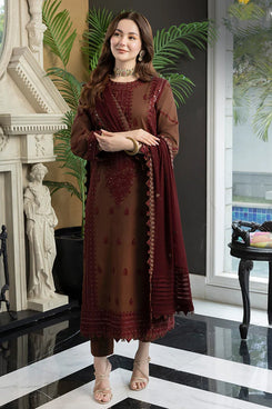 3PC LAWN EMBROIDERED SHIRT WITH CHIFFON EMBROIDERED DUPATTA AND TROUSER - AJ2556