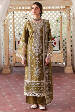 MAHNUR - 3PC DHANAK EMBROIDERED SHIRT WITH DHANAK EMBROIDERED SHAWL AND TROUSER - MR 590