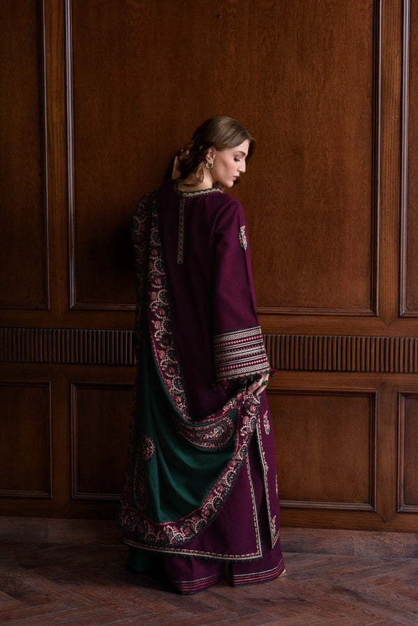 -3PC DHANAK EMBROIDERED SHIRT WITH DHANAK EMBROIDERED SHAWL AND TROUSER- 678