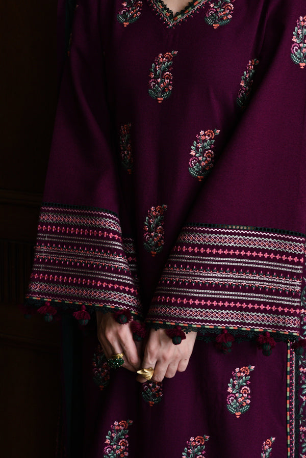 -3PC DHANAK EMBROIDERED SHIRT WITH DHANAK EMBROIDERED SHAWL AND TROUSER- 678