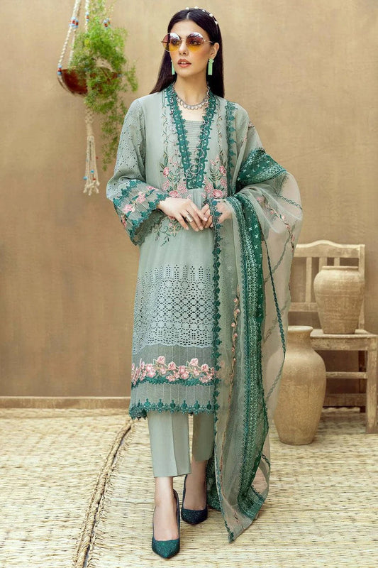 3 Piece Embroidered Lawn Shirt with Embroidered Organza dupatta LM16