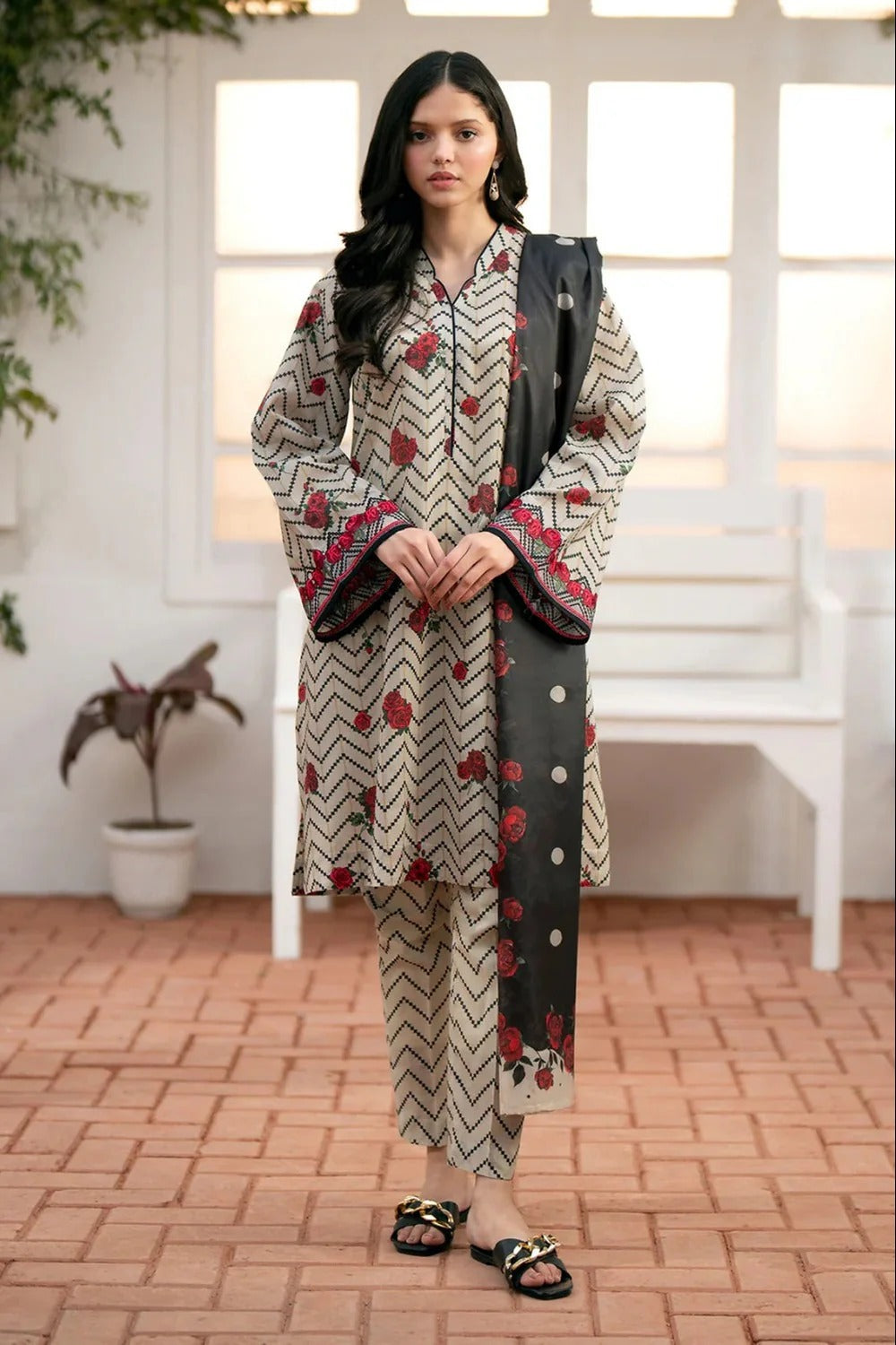 3 Piece Digital Printed Khaddar Shirt with Khaddar Dupatta BK 178