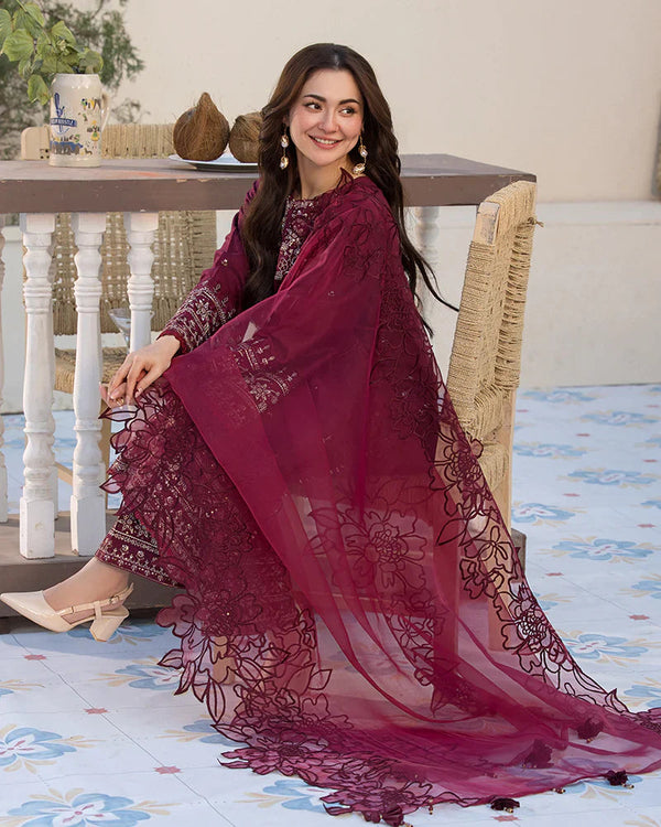 Lawn-3PC Embroidered Shirt wit hOrganzaEmbroidered Dupatta 1351 L