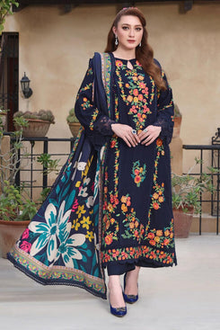 3PC DHANAK EMBROIDERED SHIRT WITH COURTRAI PRINTED SHAWL & TROUSER  V676