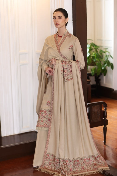 3 Piece Embroidered Dhanak Shirt with Embroidered Dhanak Shawl 242