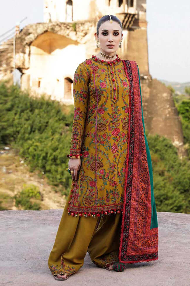 3 Piece Embroidered Dhanak Shirt With Wool Shawl MB 550