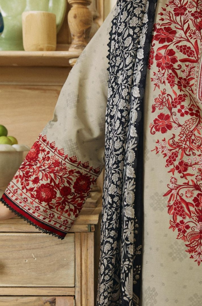 ZS 57-3 Piece Unstitched Heavy Embroidered Dhanak Suit ( Fine Printed Wool Shawl)