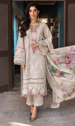 3 piece Embroidered Lawn Shirt with Digital Printed Poly Lawn Dupatta EL 12